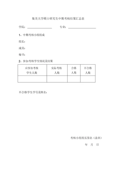 硕士研究生中期考核结果汇总表