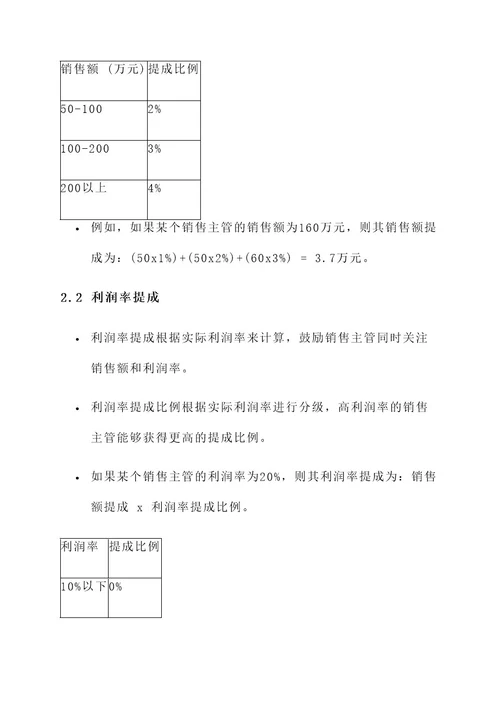 厨电销售主管的提成方案