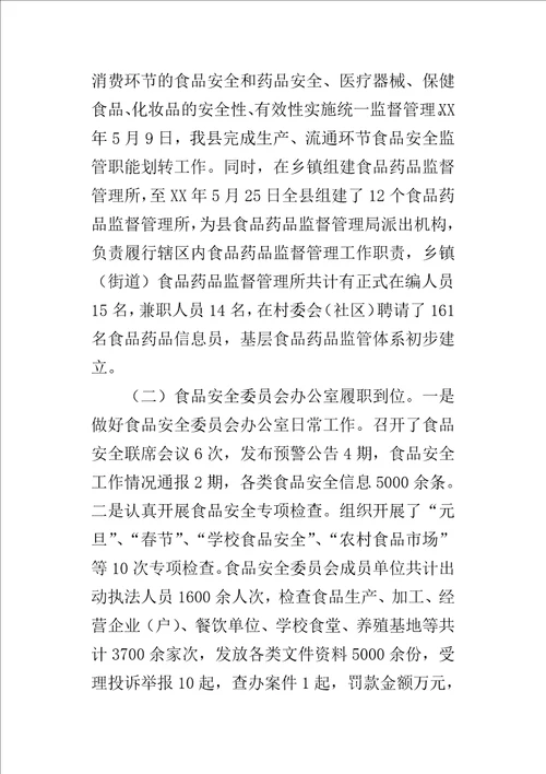 食药监卫生监督工作情况报告
