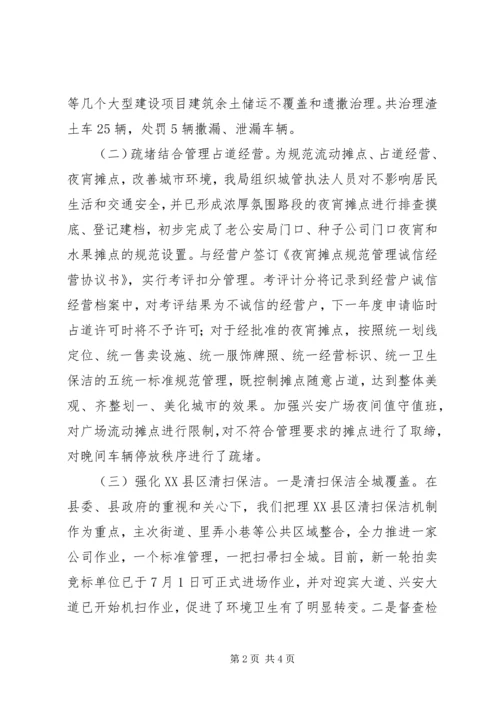 城管局关于县中心XX县区环境卫生专项整治活动情况汇报.docx