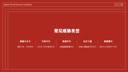红色复古线框网络安全教育PPT模板