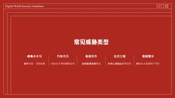红色复古线框网络安全教育PPT模板