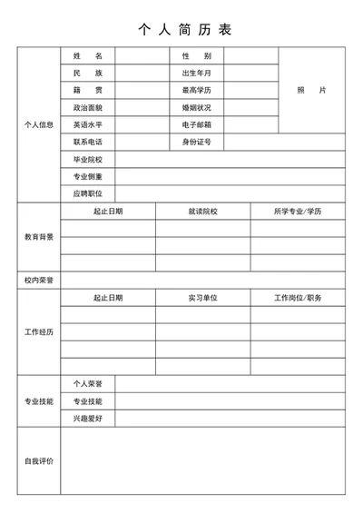 大学生个人简历模板