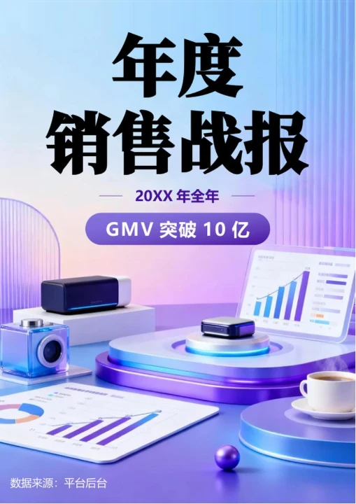 紫色3D商务风电商年度销售战报