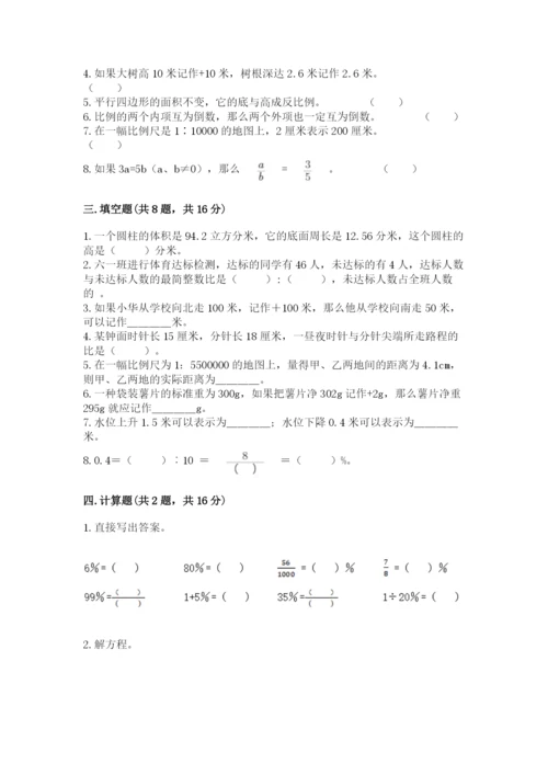 六年级下册数学期末测试卷含答案【精练】.docx