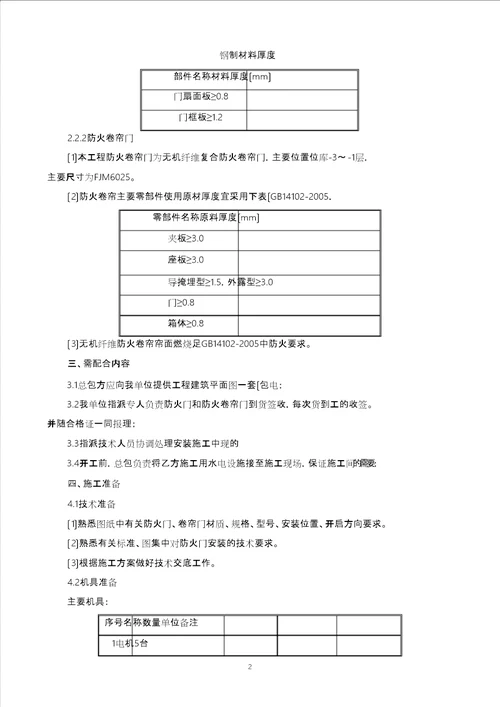 施工方案防火门、卷帘门