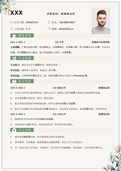 新媒体运营个人求职简历