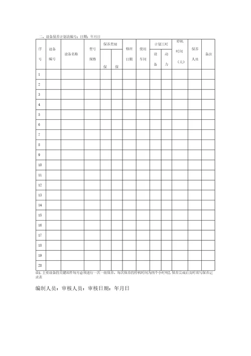 设备维护保养管理系统表格