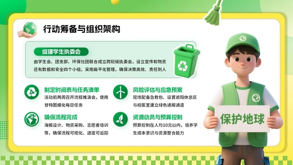 绿色3D风环保主题世界清理地球日PPT