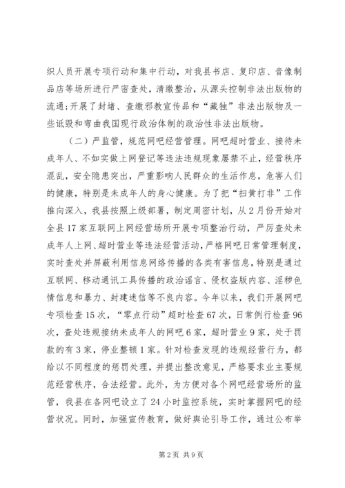 XX年上半年扫黄打非工作总结及下半年工作要点.docx