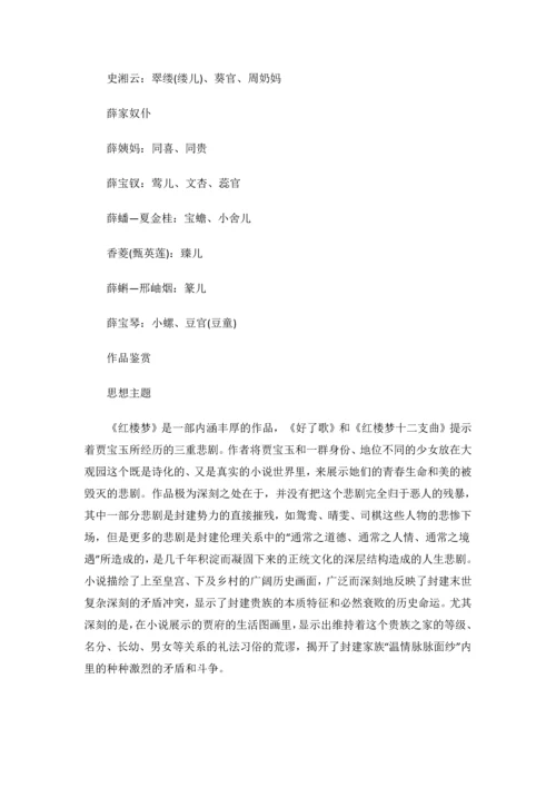 中考语文四大名著阅读重点梳理：《红楼梦》.docx