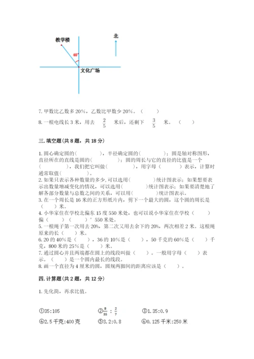 2022人教版六年级上册数学期末考试卷含答案（达标题）.docx