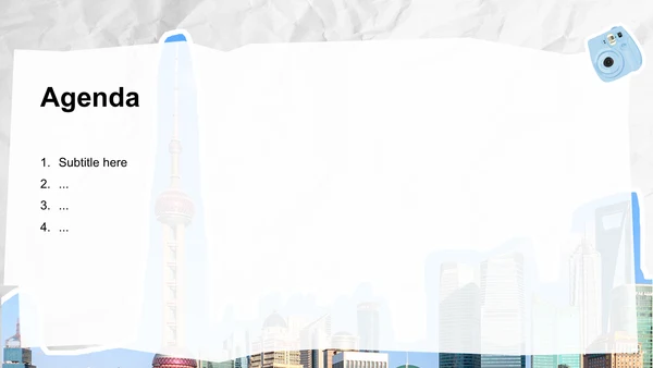 蓝色撕纸风上海城市经典旅游路线推荐PPT主题