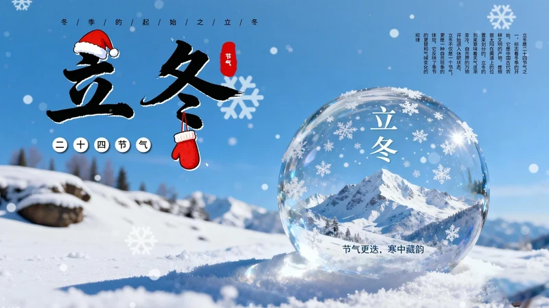 蓝色中国风立冬教学课件通用PPT模板