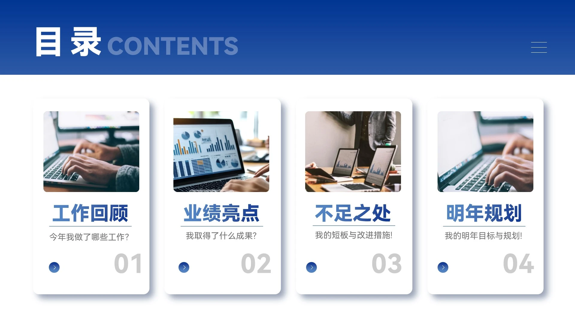 蓝色商务风年终工作总结目录