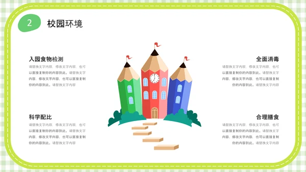 绿色简约网格背景可爱卡通幼儿园工作汇报PPT