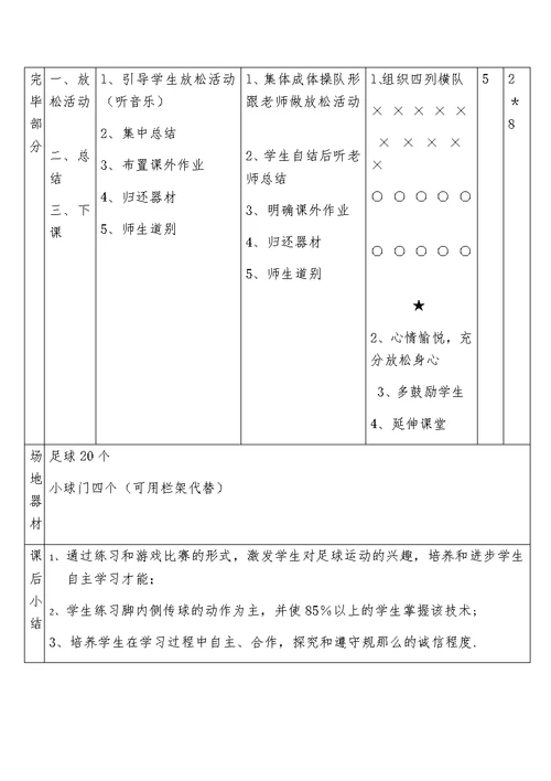 体育课《足球脚内侧传接球》教案