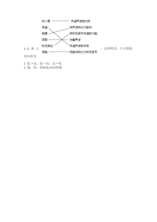 教科版科学四年级上册第一单元声音测试卷含答案（考试直接用）.docx