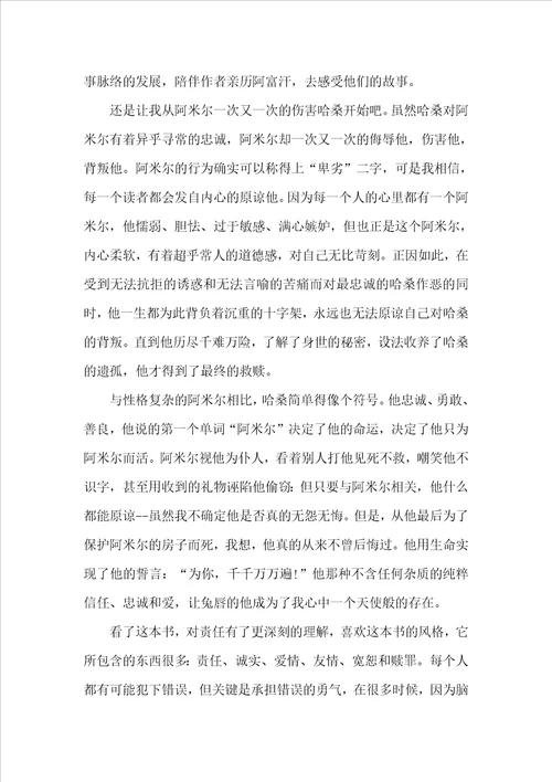 有关追风筝的人的读后感读书心得体会