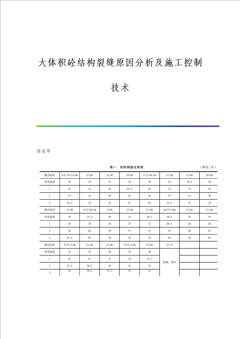 大体积砼结构裂缝原因分析及施工控制技术