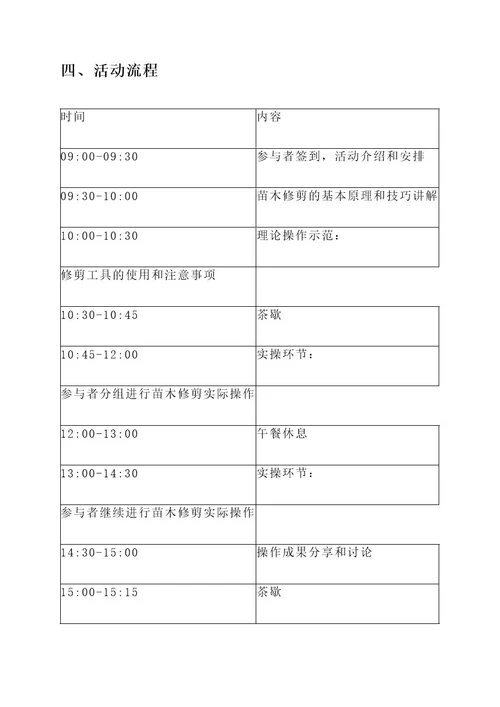 苗木修剪实践活动工作方案