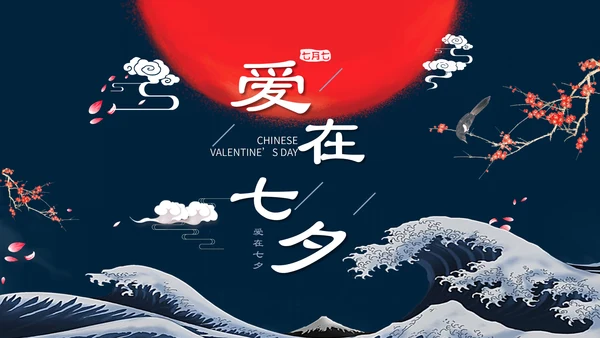国潮风爱在七夕节日习俗通用PPT模板
