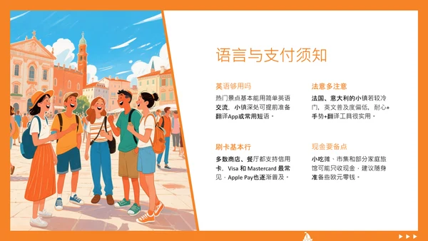 橙色简约蜡笔风欧洲旅游攻略PPT模板