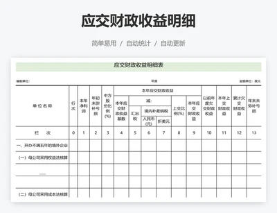 应交财政收益明细