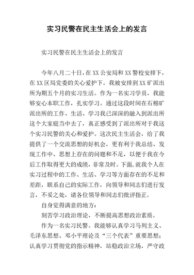 实习民警在民主生活会上的发言