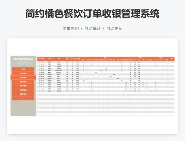 简约橘色餐饮订单收银管理系统