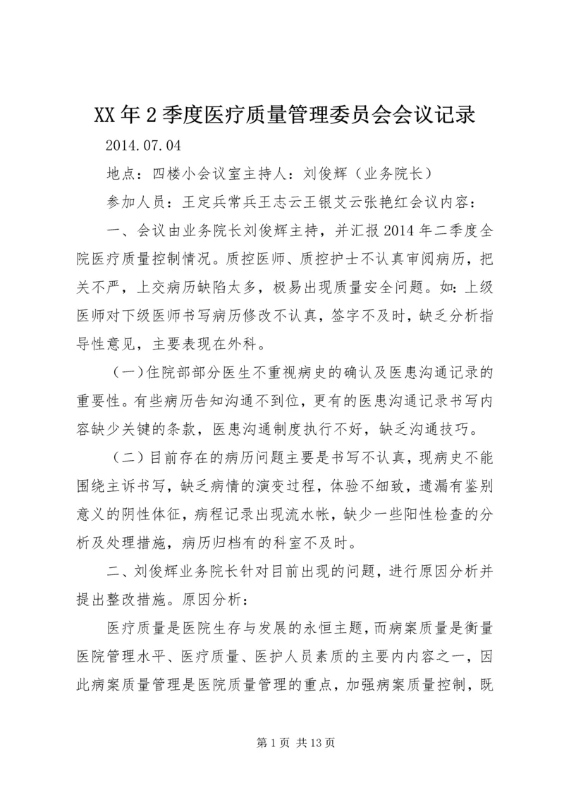 XX年2季度医疗质量管理委员会会议记录.docx