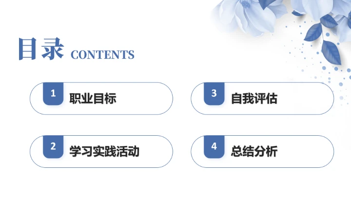 蓝色简约英语专业大学生职业生涯规划发展展示PPT模版