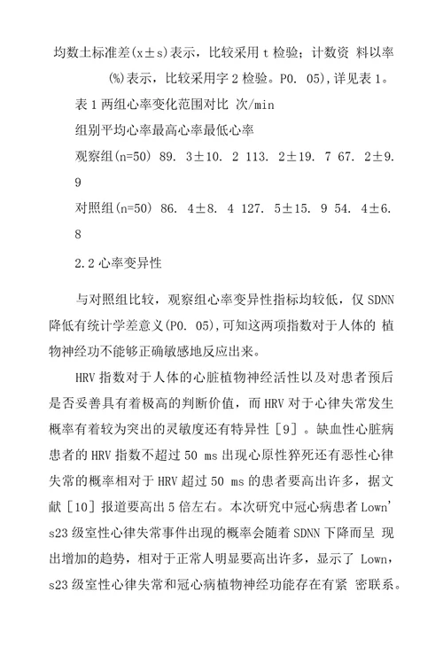 老年冠心病室性心律失常和心率变异性临床研究