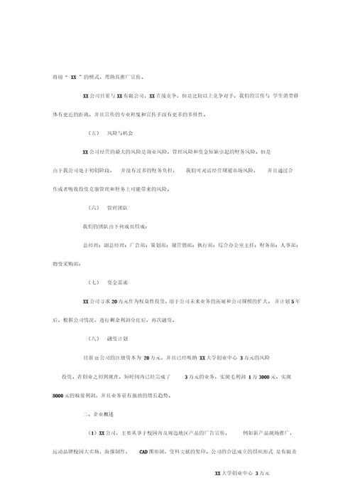 设计公司创业计划书模板