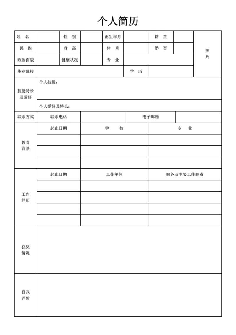 快消行业表格简历模板