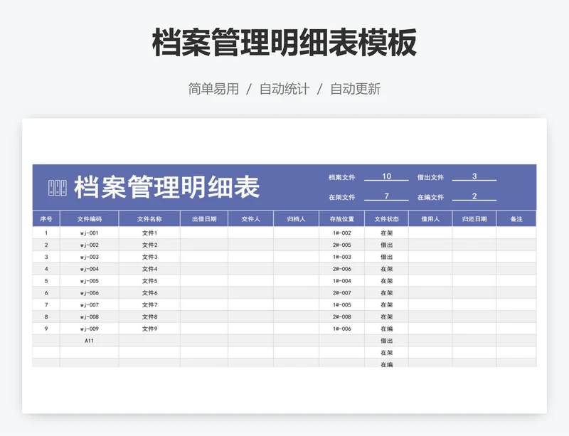 档案管理明细表模板