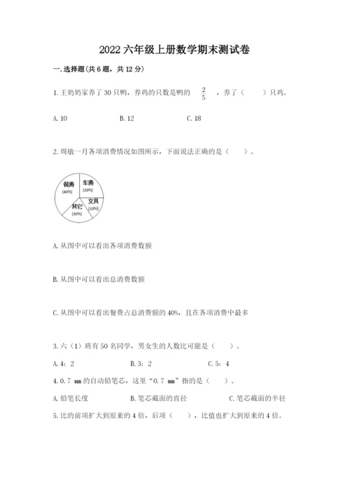 2022六年级上册数学期末测试卷含完整答案（全国通用）.docx