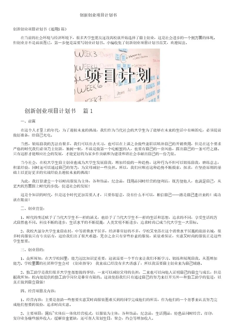 创新创业项目计划书