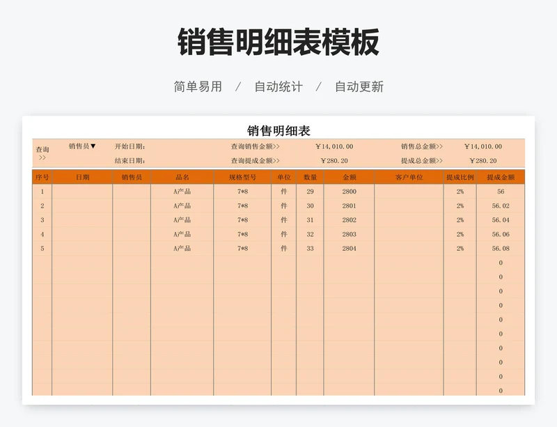 销售明细表模板