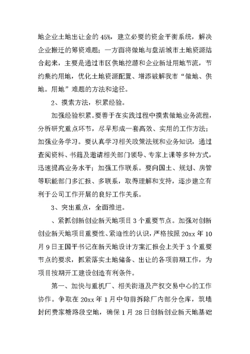 某市工业企业投资发展有限公司工作计划