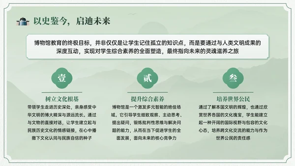 绿色中国风博物馆文化介绍班会PPT模板
