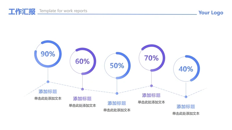 蓝紫色简约五项数据列表工作汇报PPT单页