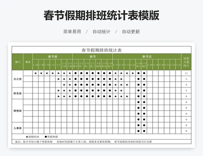 春节假期排班统计表模版