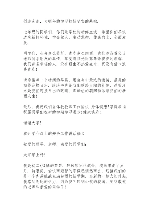 在开学会议上的安全教育工作讲话稿5篇