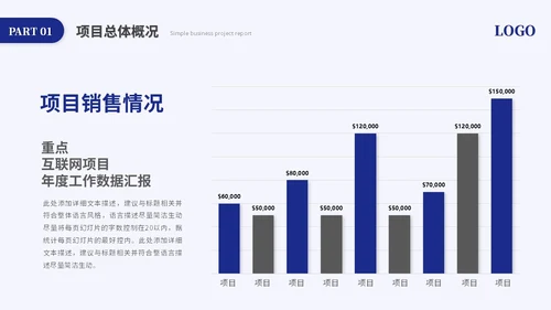 蓝色简约商务项目汇报工作汇报工作总结ppt模板