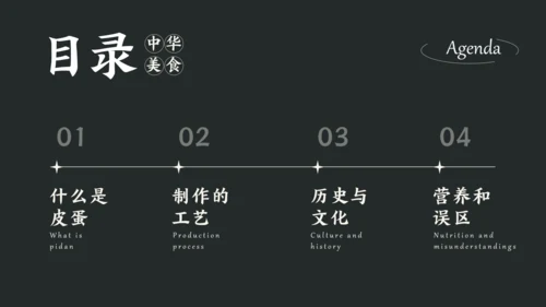 黑白简约中国美食皮蛋介绍PPT模板