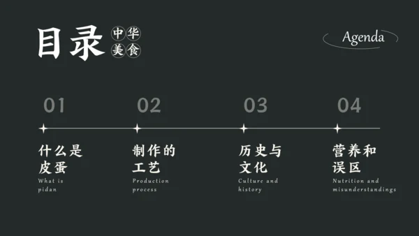 黑白简约中国美食皮蛋介绍PPT模板