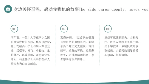 青绿色简约商务人文关怀与优质护理医务人员培训PPT模板