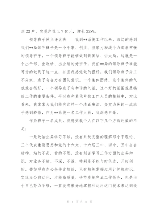 领导班子民主评议表.docx