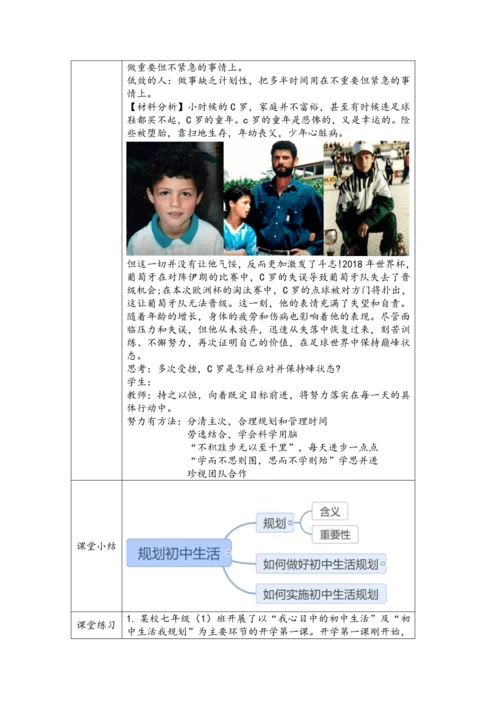 【核心素养目标】七年级上册道德与法治1.2《规划初中生活》（表格式）